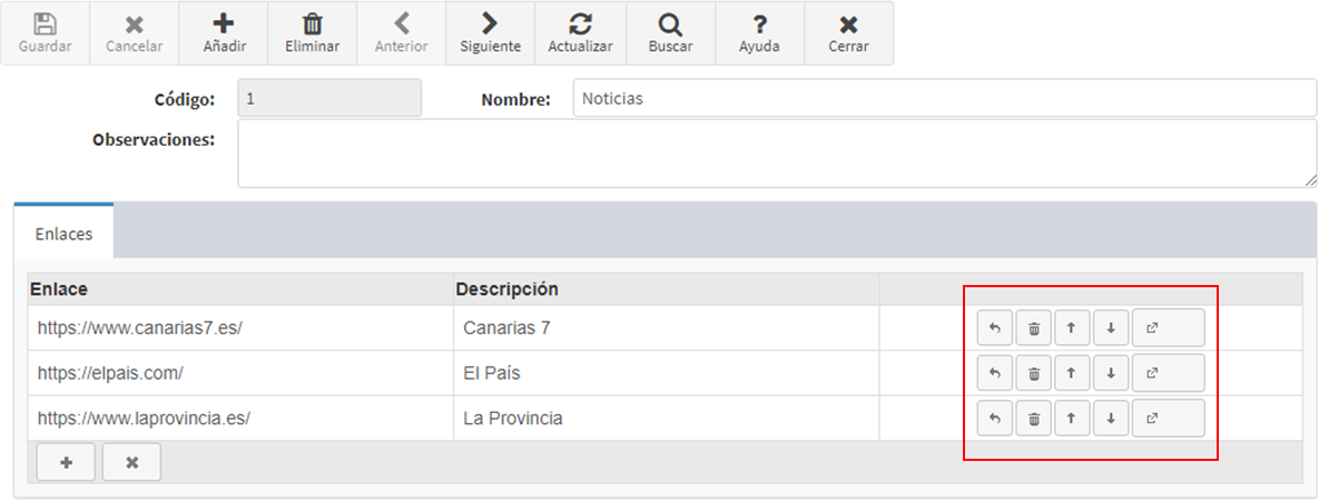Guardar webs más utilizadas